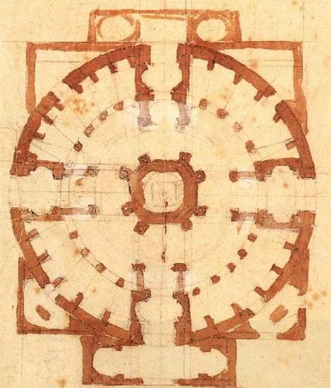 Michelangelo Buonarroti Plan for a Church oil painting picture